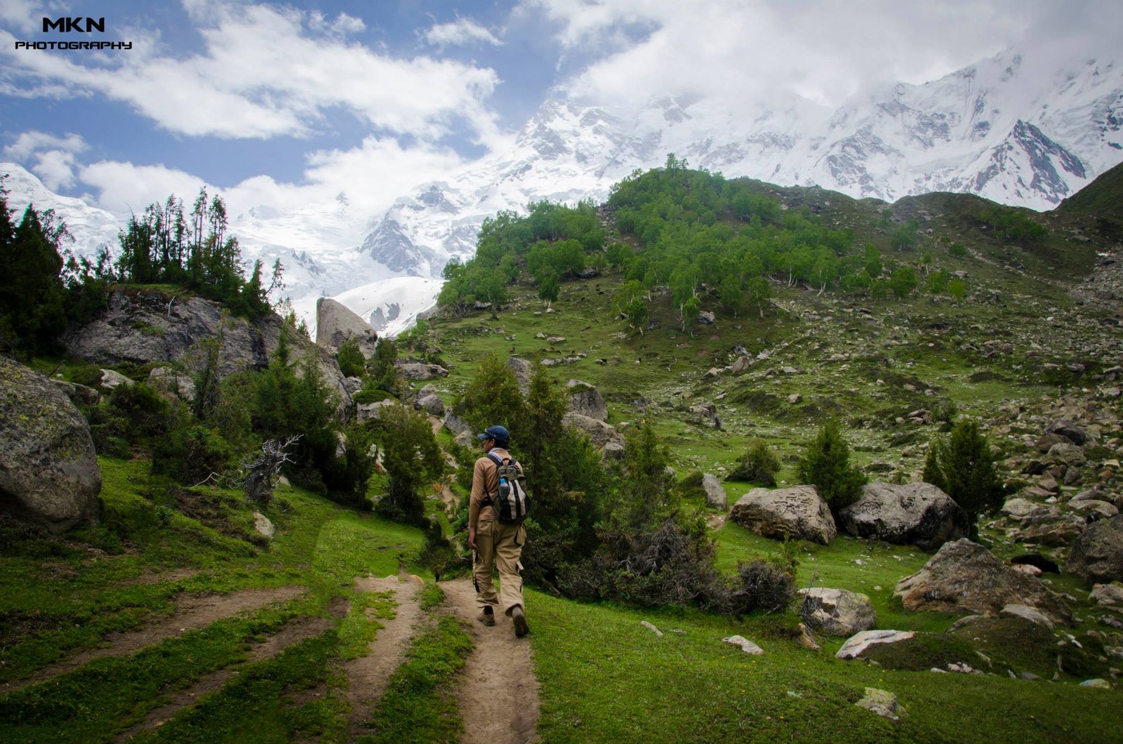 Trekker on the way to Nanga Parbat base camp