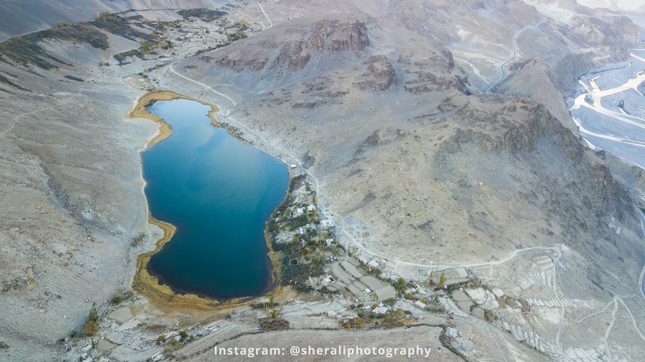 Drone view of Borith lake in Gojal, Upper Hunza